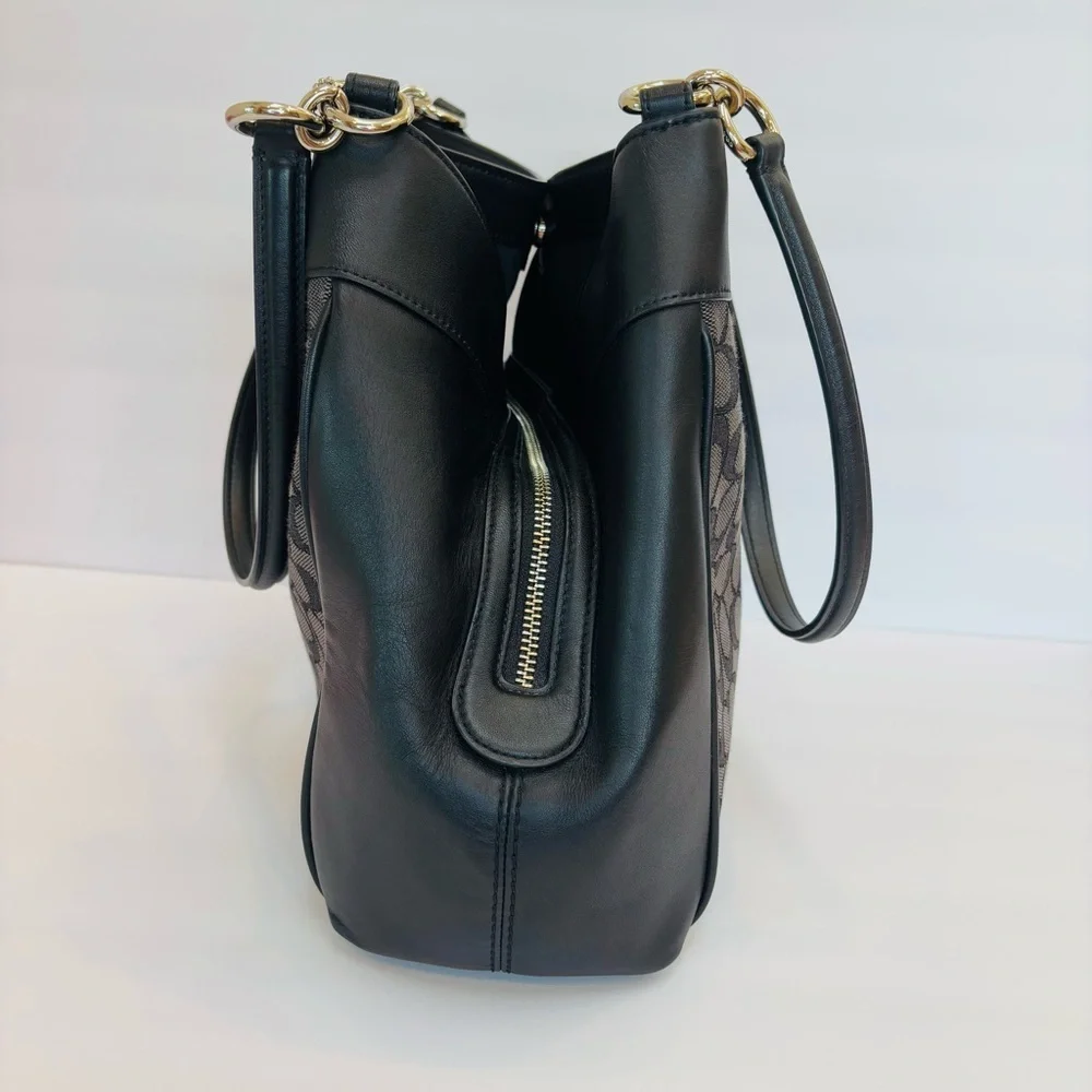 Coach Lexy Shoulder Bag in Signature Jacquard Black Logo Print and Leather